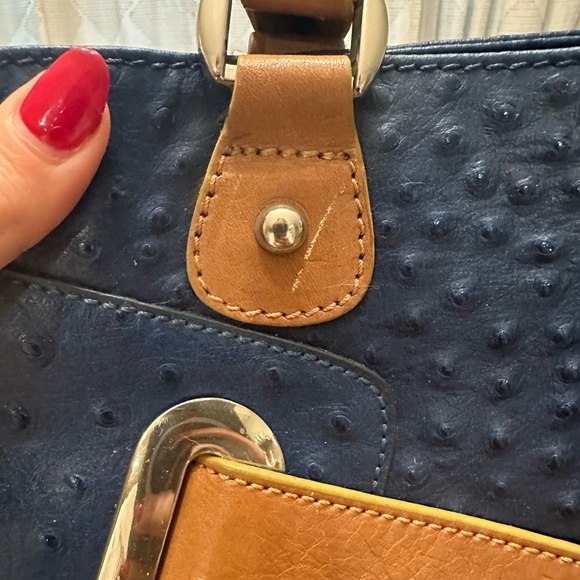 Large Italian Ostrich Leather Tote in Blue - Picture 3 of 13